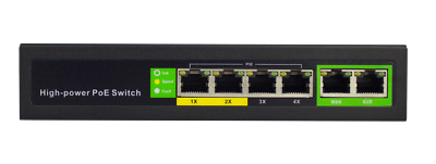 4 Port PoE+  2 Ethernet Uplink Long Distance 100MbPoE Switch  60W 802.3at-250M