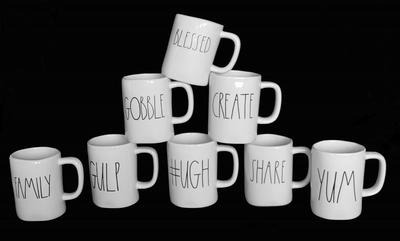 LRG RAE DUNN Script White Black Red Uneven Unique Mug Various Words U-Pick NEW