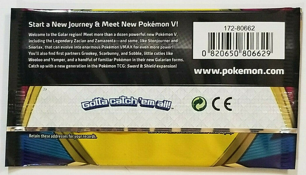 Pokémon SWORD & SHIELD BASE SET 3 Card Booster Pack - BRAND