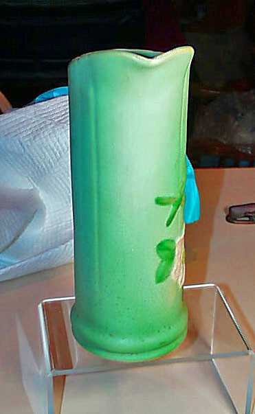 Huge, Tall & Mint Condition Weller Matte Green Pink Dogwood Pitcher