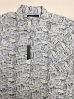 Perry Ellis Linen Wave Print Short-Sleeve Woven Shirt Open Full Perry, XXL