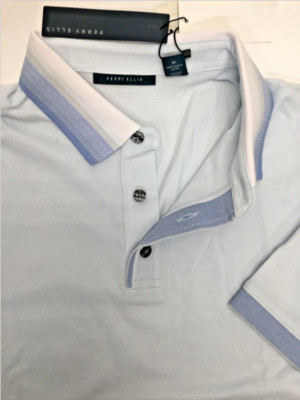 Perry Ellis Men's Ombre Collar Pique Short Sleeve Polo Shirt In Ballad Blue, 2XL