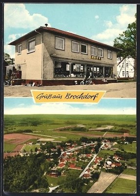 AK Brochdorf, Lebensmittel- und Feinkostgeschäft von H. Bölter, Ortsansicht aus 