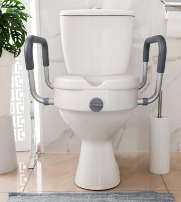 RMS TSR-500 Raised Toilet Seat 5  Elevated Riser with Adjustable Padded Arms