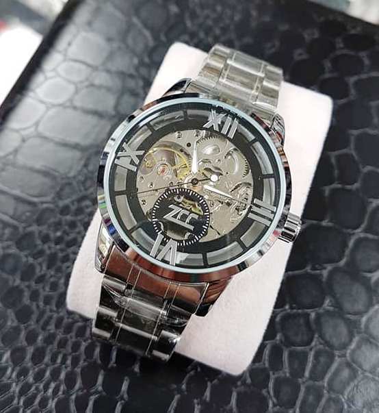 Orologio Da Polso Zcc Romani Uomo Automatico Meccanico Casual Silver Nero lac