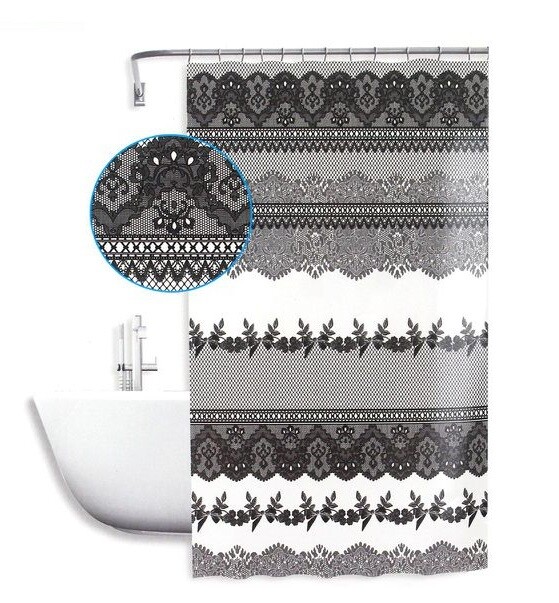 Tenda Doccia AntiMuffa Impermeabile 240x200cm Con Anelli Bagno Pizzo Nero dfh