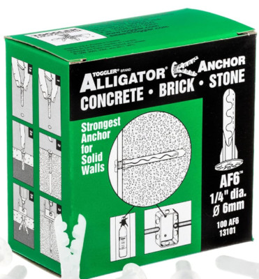 Toggler Alligator AF6 1/4'' 100 Plastic Wall Drywall, Brick, Stone Anchor 13101