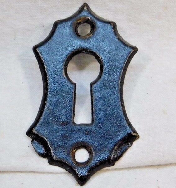 1800's Antique DOOR Keyhole Plate VICTORIAN Style Original Black Finish ORNATE
