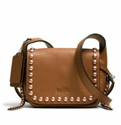 NWT COACH Saddle Rivet Stud Pebbled Leather Dakotah Mini Crossbody Swing Bag NEW NWT COACH Saddle Rivet Stud Pebbled Leather Dakotah Mini Crossbody Swing Bag NEW