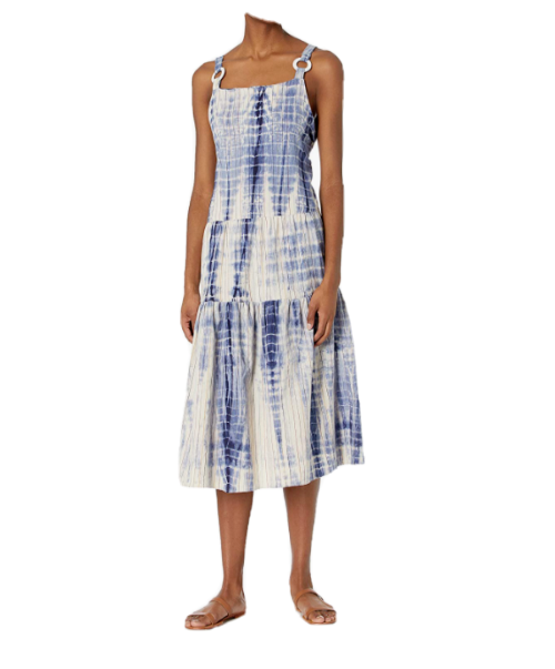 Хлопковое миди-платье ANGIE Blue White Tie Dye в полоску с завязкой на спине, МАЛЕНЬКОЕ 4/6 Nordstrom