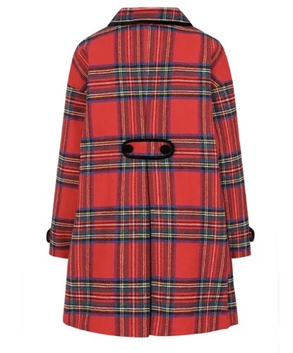 Pre-owned Hell Bunny Red A-line Swing Coat Stanley Plaid Coat