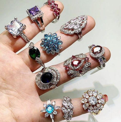 Luxurious Rings Wholesale Mixed Lots 5-100pc Big Gemstones Crystal Jewelry Ring