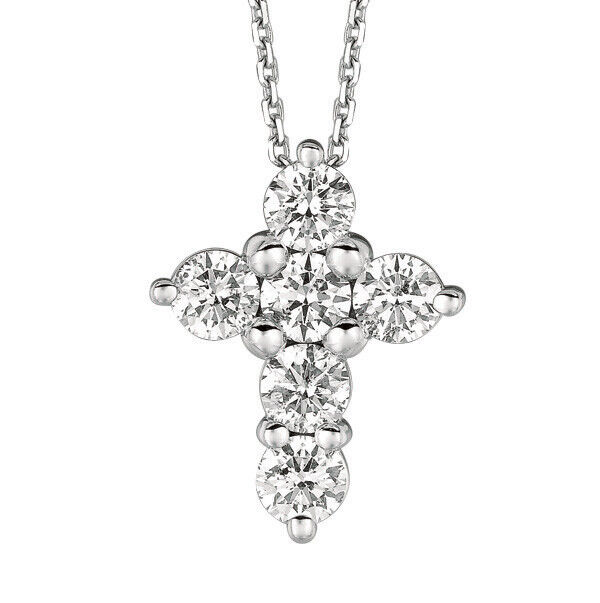 Pre-owned Morris & David 1.25 Carat Natural Diamond Cross Pendant Necklace 14k White Gold Si 18'' Chain