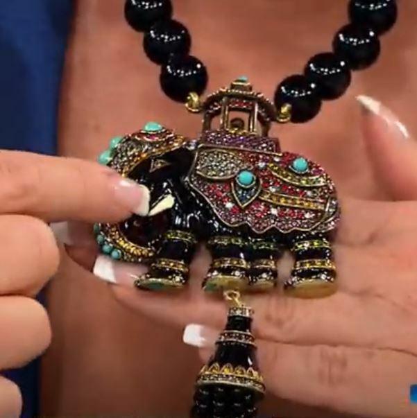 Pre-owned Heidi Daus "queen Of Siam" Beaded Crystal Tassel Drop Elephant Necklace Wow In Multicolor