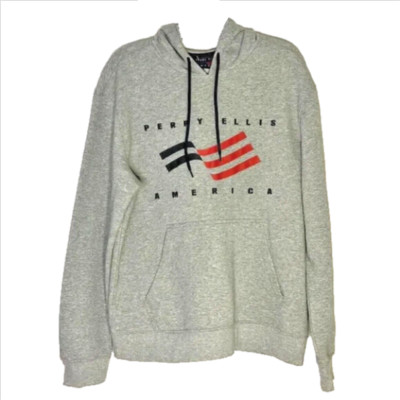 Perry Ellis America Men's Contrast Drawcord Fleece Hoodie, Steel Heather, XXL