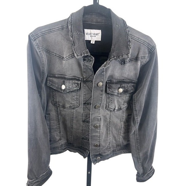 Velvet Heart Denim Jean Jacket Women's Size Medium Gray Black Distressed Western