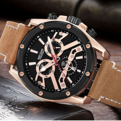 Megir 2118 Luxury Quartz Leather Diver Chronograph Waterproof