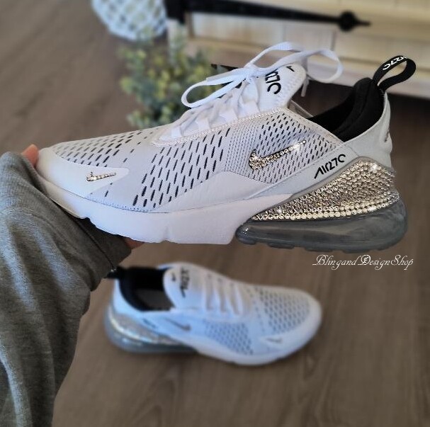 Pre-owned Swarovski Women's Nike Air Max 270 White Sneakers Made With  Crystals Custom