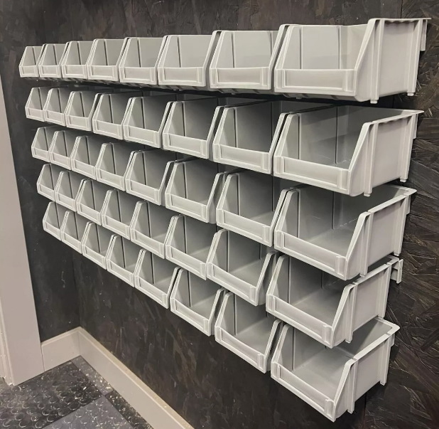 20 Bins Rail Mount Stackable Parts Storage Organizer Shop Bins Screws Nuts Bolts