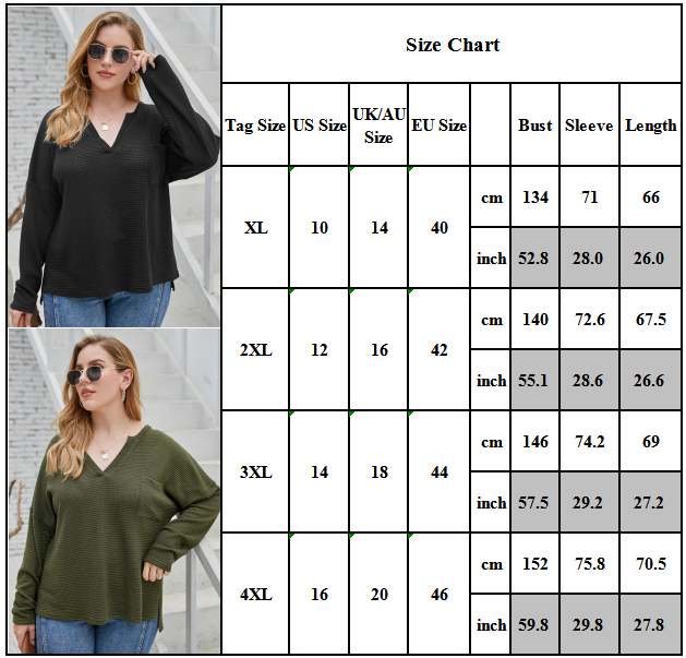 Damen VAusschnitt Top Lose Baggy Langarmhemd TShirt Bluse Oberteile Übergröße