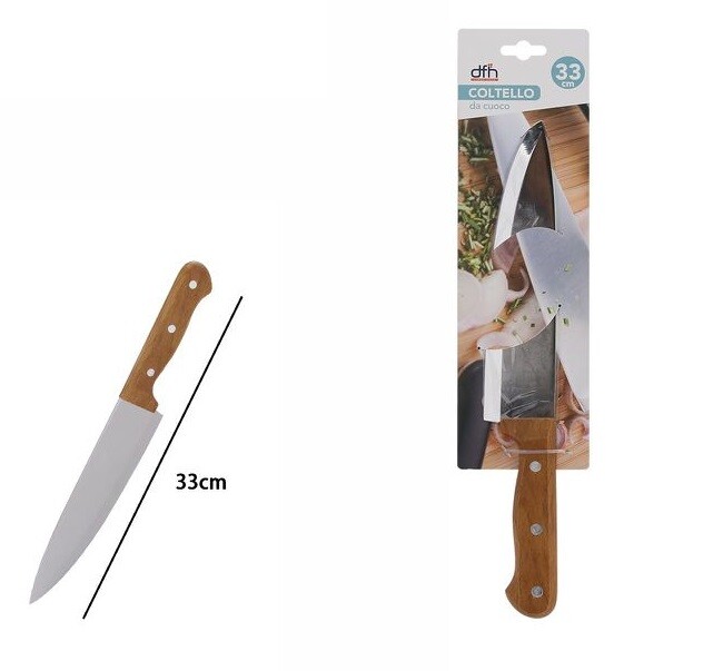 Coltello Da Cuoco 33cm Taglio Cucina Acciaio Manico Legno dfh
