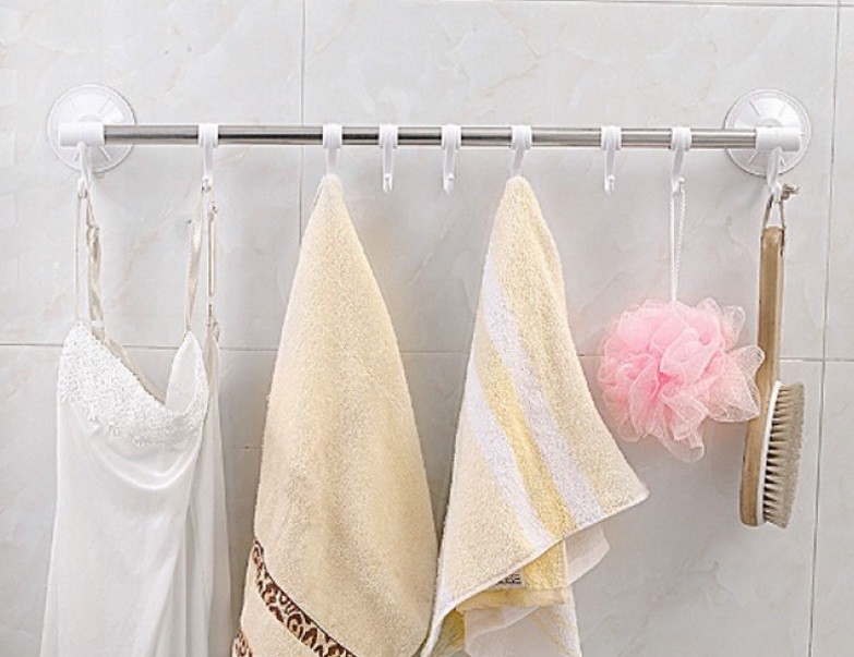 Porta Asciugamani Con Ganci Appendini Fissaggio Ventosa Parete Bagno sus