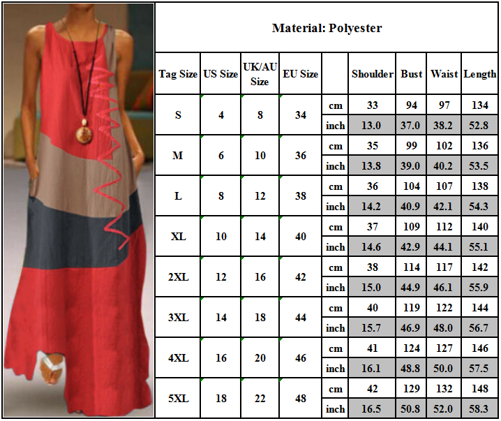 Retro Damen Taschen Ärmelloses Maxikleid Farbblock Freizeit Kaftan Lange Kleider
