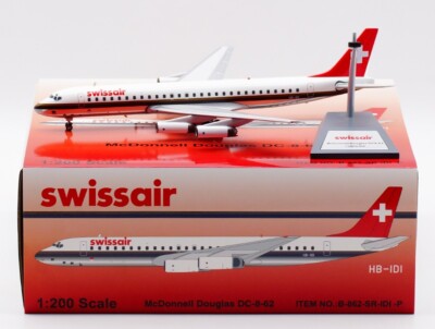 B-Models 1:200 Swiss Air McDonnell Douglas DC-8-62 Diecast Aircraft Model HB-IDI