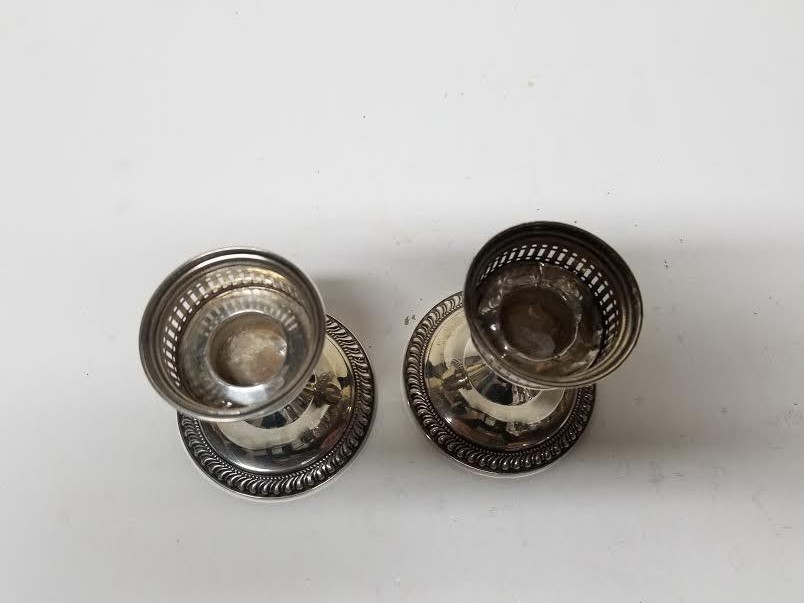2 DUCHIN CREATION STERLING SILVER WEIGHTED PIERCED CANDLE STICK HOLDERS