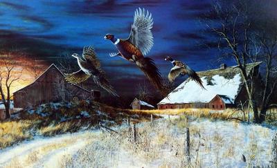 Jim Hansel " Homestead" Pheasant farm Art Print Artists Proof 27" x 18"