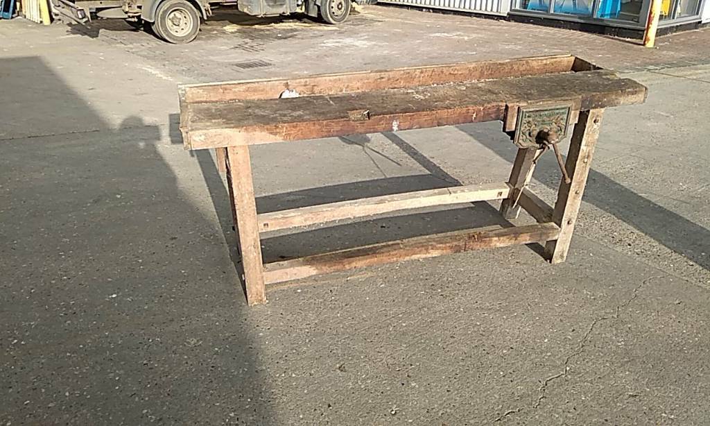 Wood Workers Work Bench 6 Feet Long and Antique 'Twentieth Century Vice