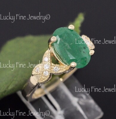 Pre-owned Luckyfinejewelry 3.02 Ct 14k Yellow Gold Ladies Natural Emerald & Diamond Ring In Green