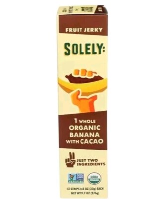 SOLELY Delicious Organic Banana Fruit Jerky Vegan No Sugar Added 0.8Oz 12 Strips