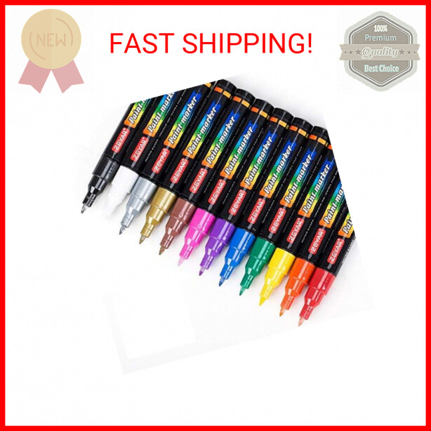 ZEYAR Acrylic Paint Marker Pens, Extra Fine Point, Nylon Tip, 12 colors, Water b