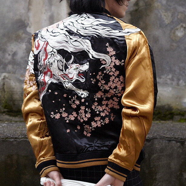 Mens Souvenir Jacket Sukajan Japanese Pattern Embroidery