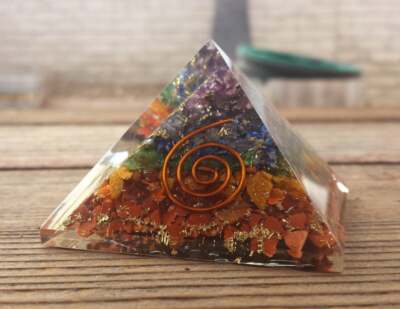  LARGE (50-55mm) 7 CHAKRA LAYERED ORGONE GEMSTONE LARGE PYRAMID ORGONITE
