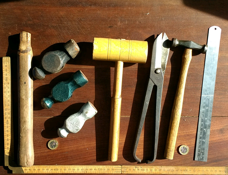 Vintage metal working tools Hammers, Tin Smiths Mallet, Tin Snips