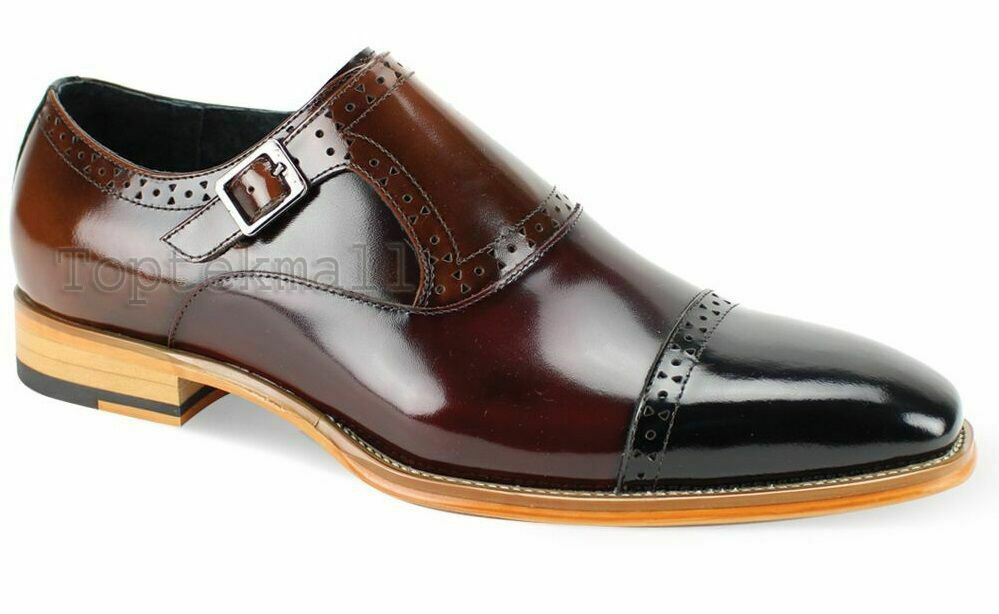 Pre-owned Handmade Men's Leather Monk Stylish Tan Sole Maroon Dress Formal Dress Shoes-239 In Red