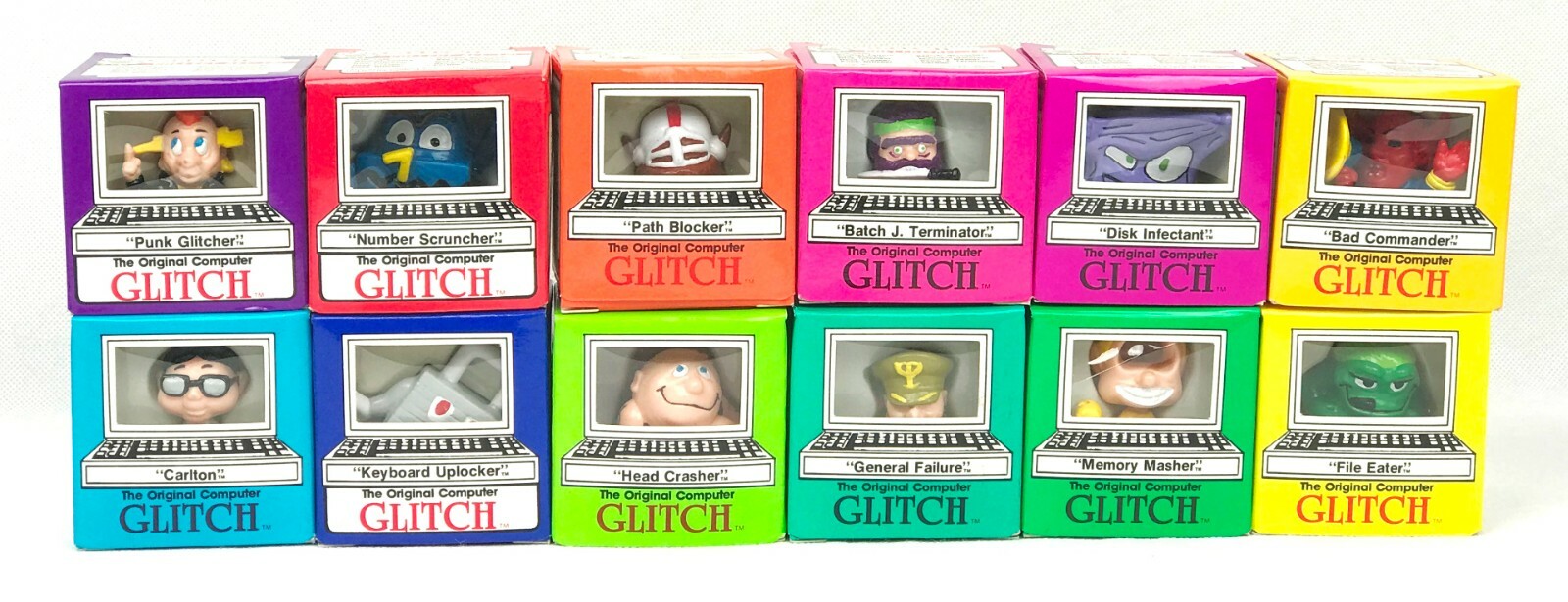当時物 英語版 COMPUTER BUG コンピューターバグTOY Vintage 1989 Complete Set of 12 GLITCH 2” Figures The