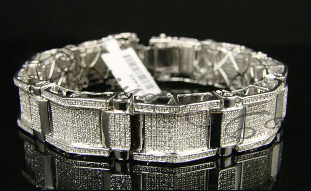 Pre-owned Online0369 Men's 7.56 Ct Rd Cubic Zirconia Tennis Link Bracelet White Gold Plated Silver