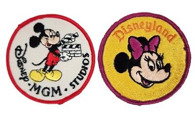 Vtg 1980s Disneyland & Disney MGM Studios Mickey & Minnie 3'' Patches Lot of 2