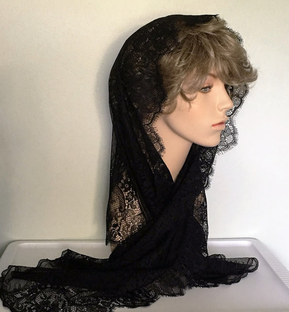 Black Veil Lace Mantilla Catholic Church Chapel Scarf Headcovering Latin Mass BF
