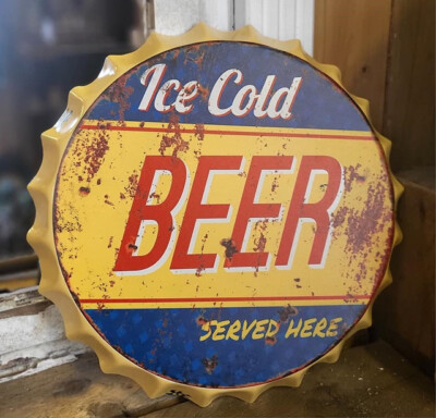 BLECHSCHILD BEER " ICE COLD BEER SERVE HERE " WANDDEKO RETRO VINTAGE STYLE NEUF