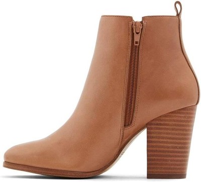 Pre-owned Aldo Women's Noemieflex Block Heel Ankle Boot In Cognac