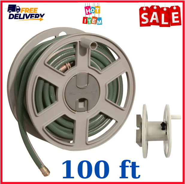 Suncast 100 ft. Sidewinder® Mounted Resin Hose Reel, Taupe - NEW