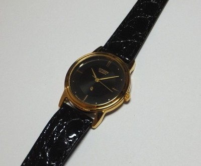 Citizen Quartz Black Dial Genuine Leather Unisex Watch (Cal# 6031