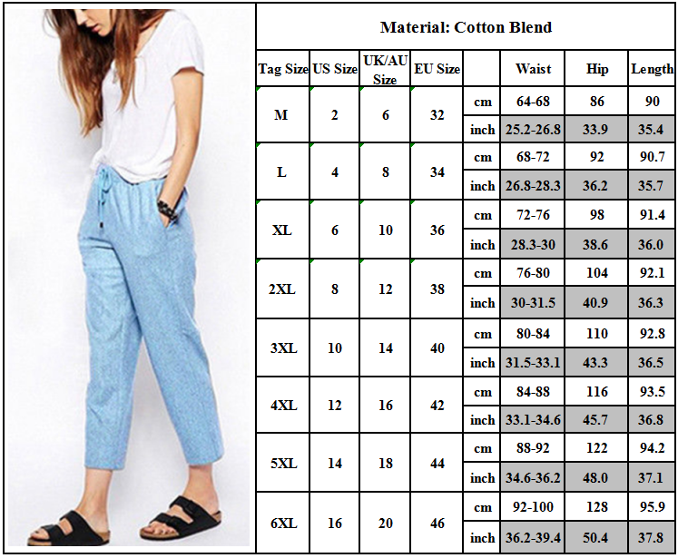 Womens Pant Size Chart Us