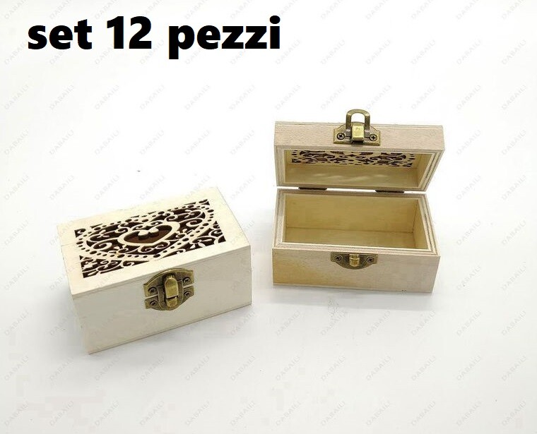 Set 12 Scatoline Legno Decoupage Portagioie Scatola Cofanetto Cuore bal