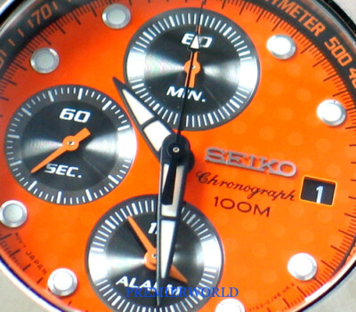 Pre-owned Seiko Alarm Chronograph Sna761 Sna761p1 Streamline Orange Dots Dial Steel Watch