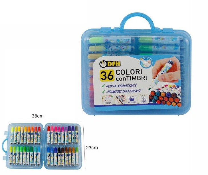 Valigetta 36 Pennarelli Color Pen Colorati Con Timbri Divertimento Bambini dfh